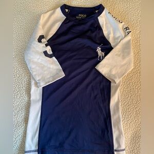 Polo swim top size small boys blue and white. Great condition